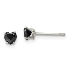 Chisel Stainless Steel Polished 4mm Black Heart CZ Stud Post Earrings