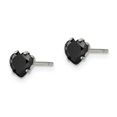 Chisel Stainless Steel Polished 5mm Black Heart CZ Stud Post Earrings