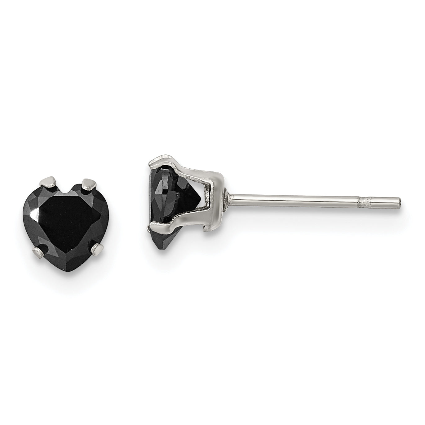 Chisel Stainless Steel Polished 5mm Black Heart CZ Stud Post Earrings