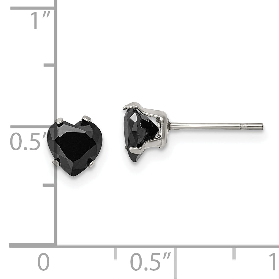 Chisel Stainless Steel Polished 6mm Black Heart CZ Stud Post Earrings