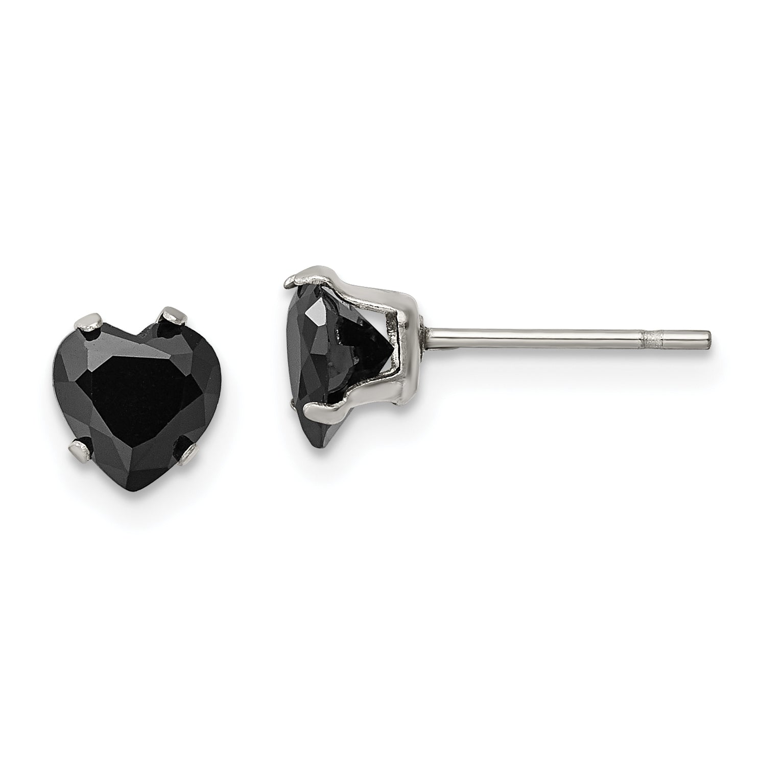 Chisel Stainless Steel Polished 6mm Black Heart CZ Stud Post Earrings