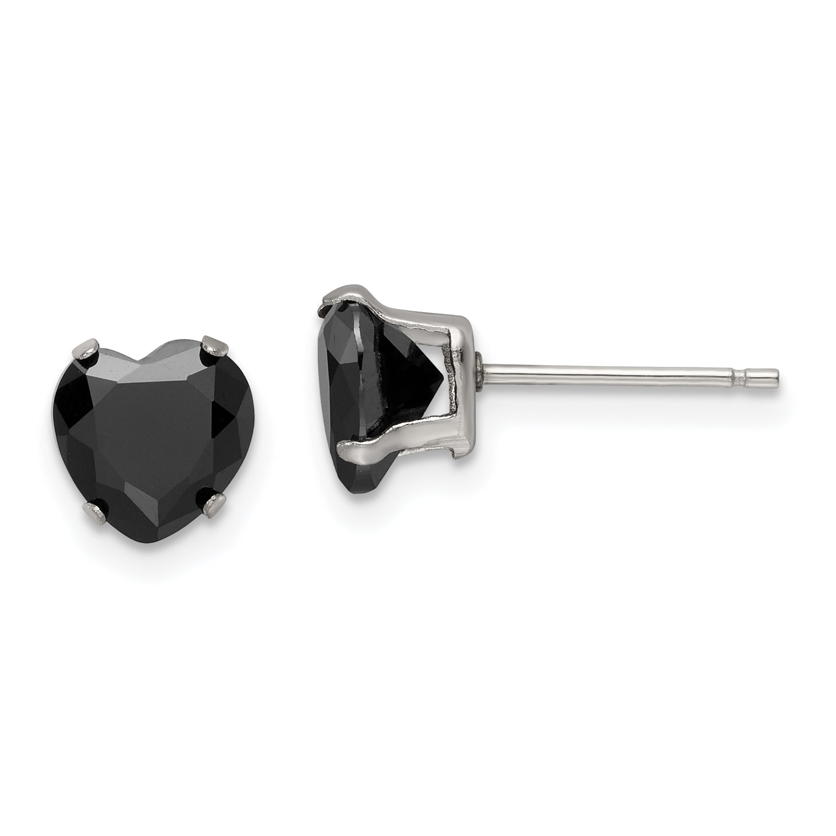 Chisel Stainless Steel Polished 7mm Black Heart CZ Stud Post Earrings