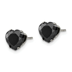 Chisel Stainless Steel Polished 8mm Black Heart CZ Stud Post Earrings