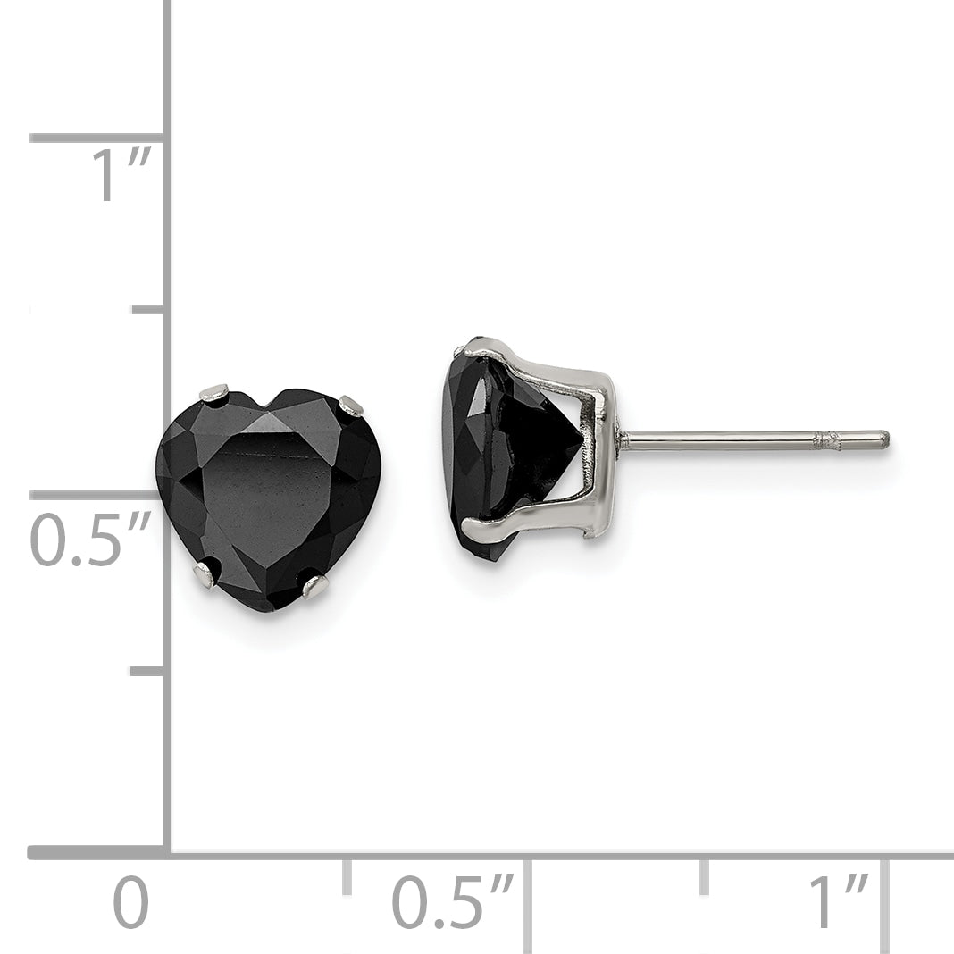 Chisel Stainless Steel Polished 8mm Black Heart CZ Stud Post Earrings