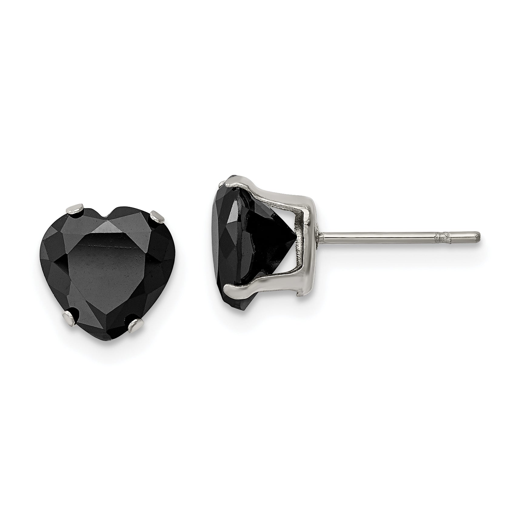 Chisel Stainless Steel Polished 8mm Black Heart CZ Stud Post Earrings