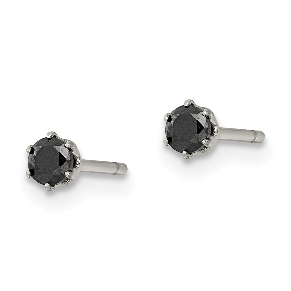 Chisel Stainless Steel Polished 3mm Black Round CZ Stud Post Earrings