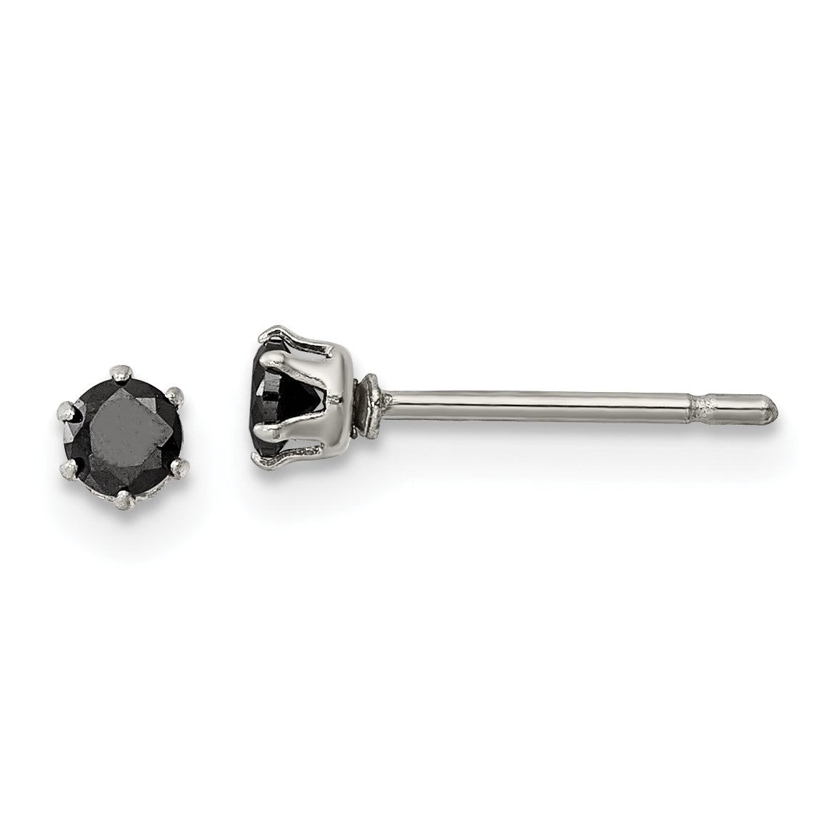 Chisel Stainless Steel Polished 3mm Black Round CZ Stud Post Earrings