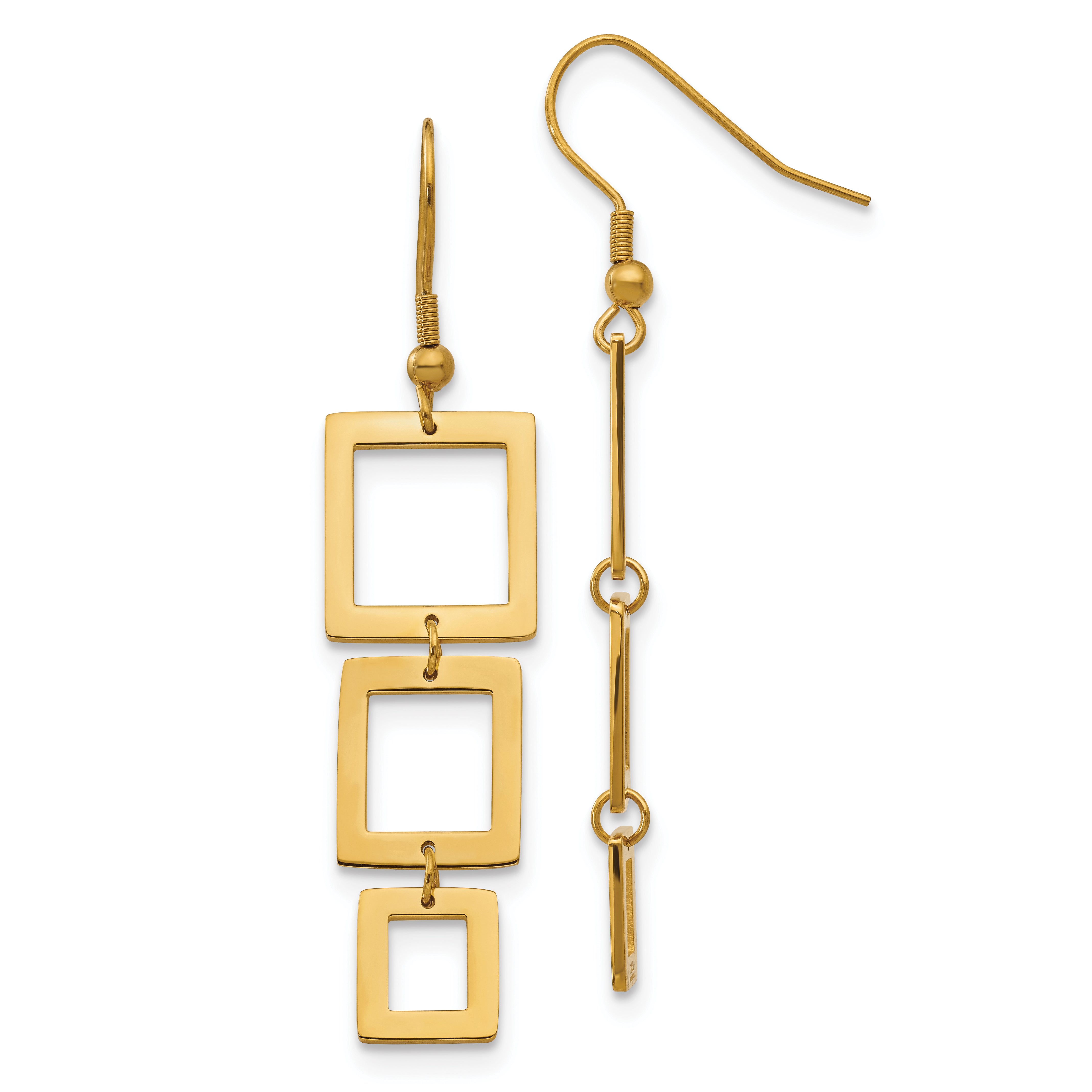 Chisel Stainless Steel Polished Yellow IP-plated Squares Dangle Shepherd Hook Earrings