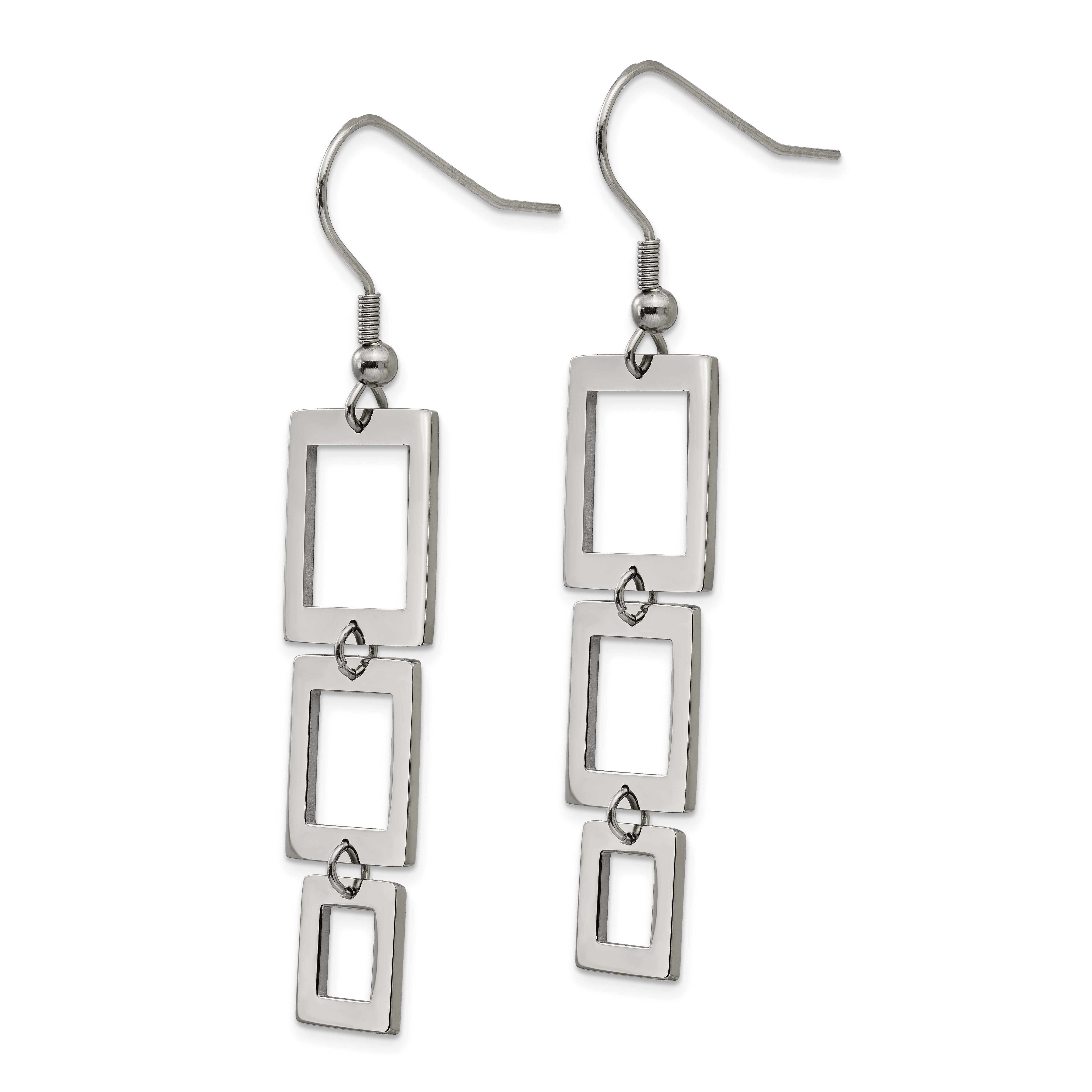 Sophia Jewelers Polished Stainless Steel Drop Earrings with Gift Pouch