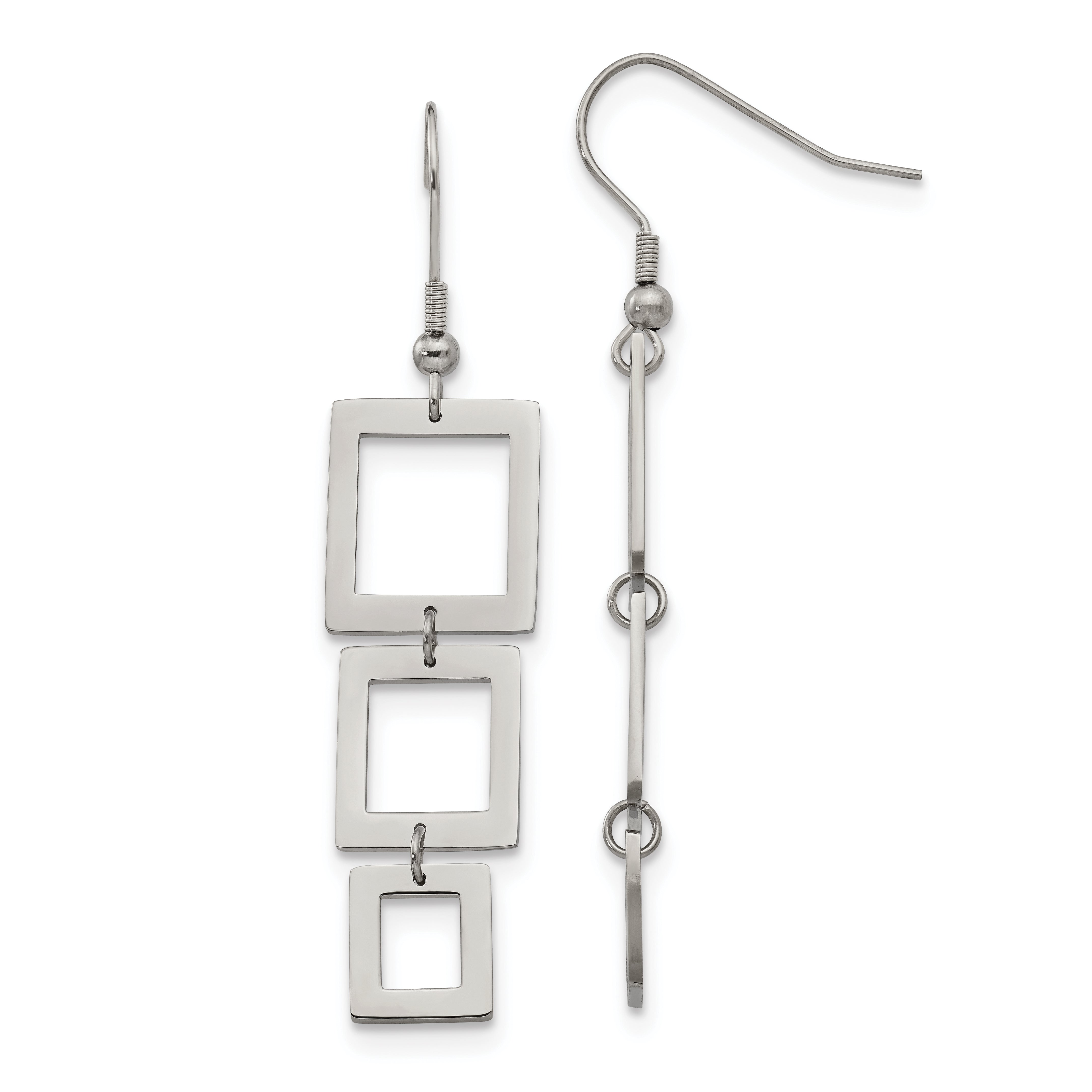 Chisel Stainless Steel Polished Squares Dangle Shepherd Hook Earrings