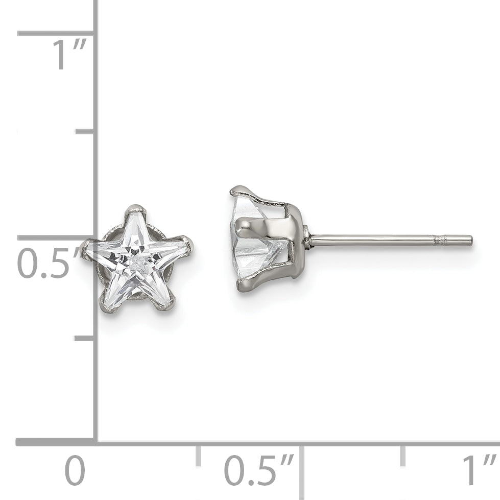 Chisel Stainless Steel Polished 6mm Star CZ Stud Post Earrings