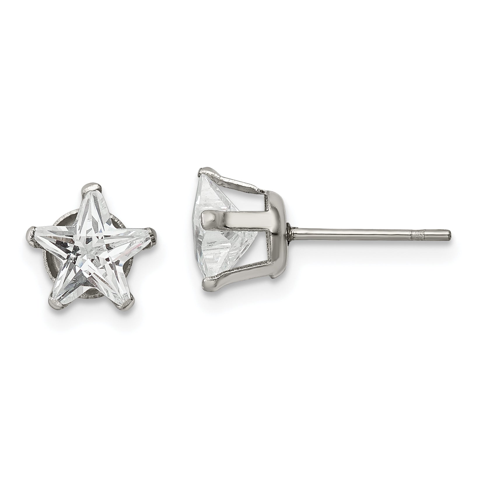 Chisel Stainless Steel Polished 7mm Star CZ Stud Post Earrings