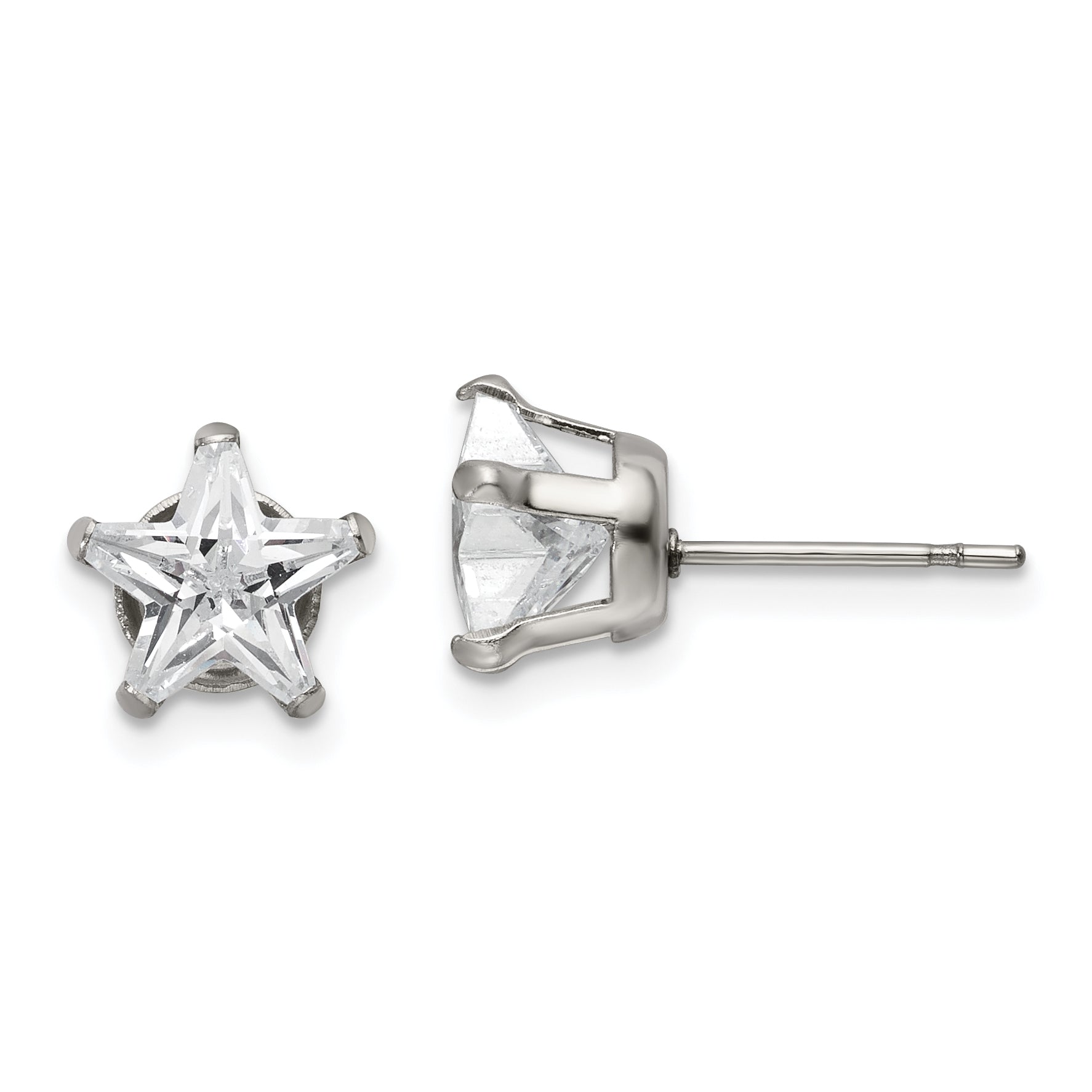 Chisel Stainless Steel Polished 8mm Star CZ Stud Post Earrings