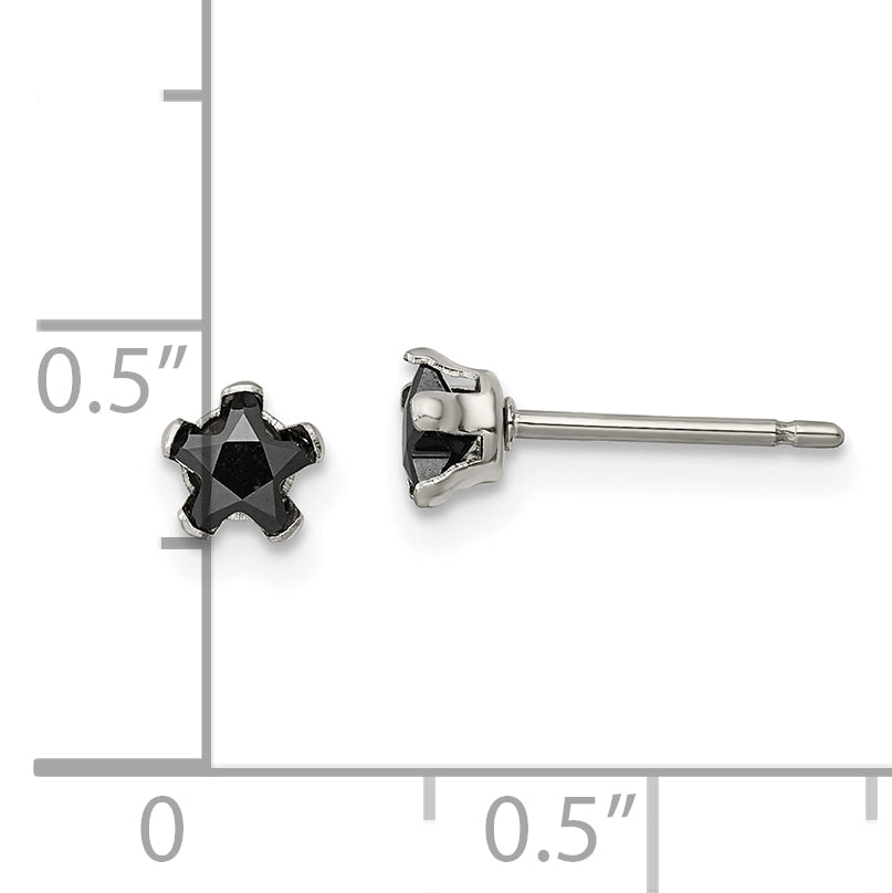 Chisel Stainless Steel Polished 4mm Black Star CZ Stud Post Earrings