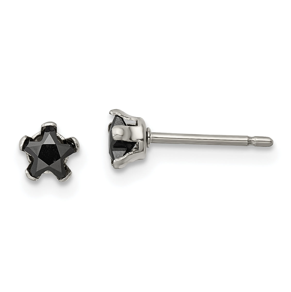 Chisel Stainless Steel Polished 4mm Black Star CZ Stud Post Earrings