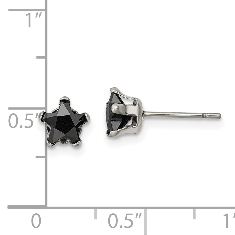 Chisel Stainless Steel Polished 6mm Black Star CZ Stud Post Earrings