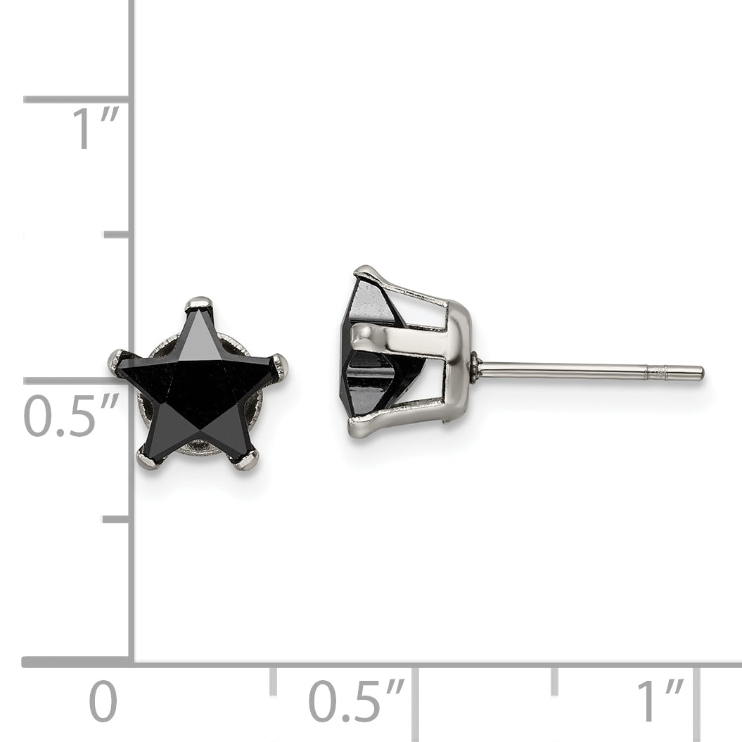 Chisel Stainless Steel Polished 7mm Black Star CZ Stud Post Earrings