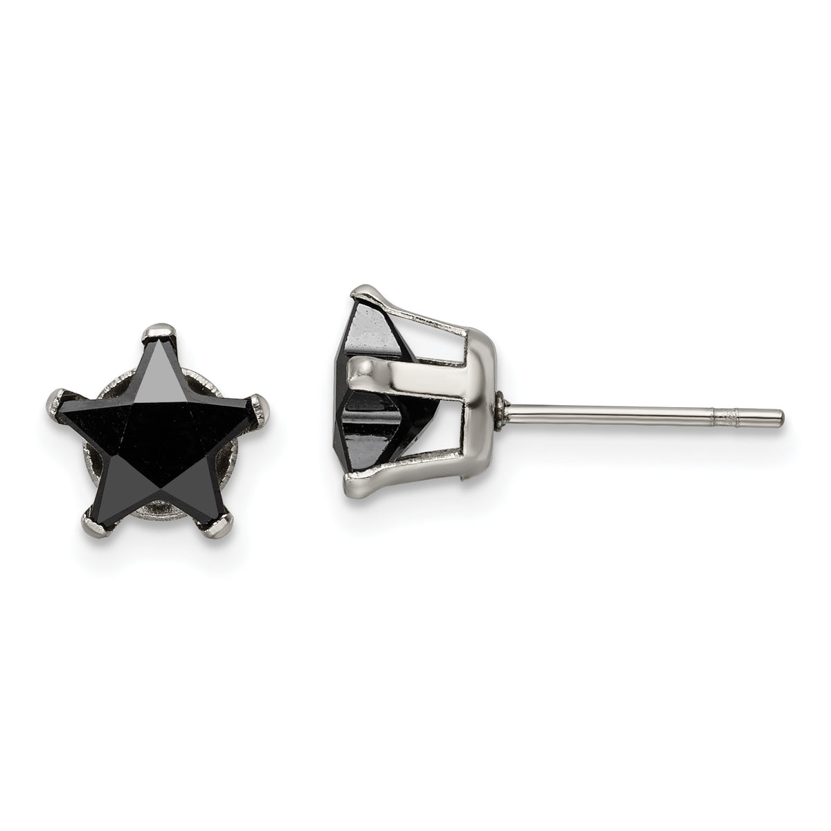 Chisel Stainless Steel Polished 7mm Black Star CZ Stud Post Earrings