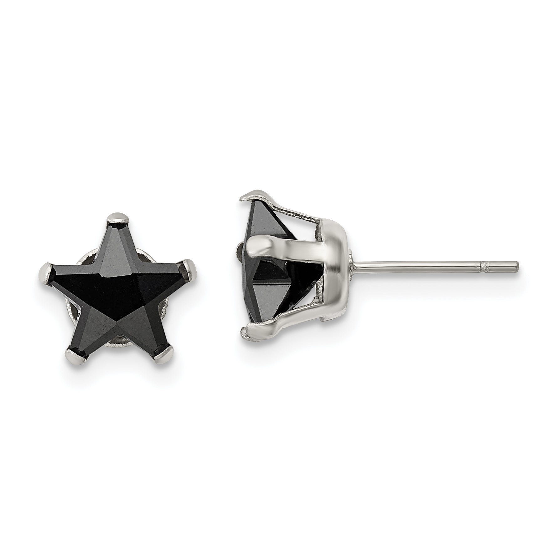 Chisel Stainless Steel Polished 8mm Black Star CZ Stud Post Earrings