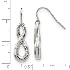 Stainless Steel Polished Infinity Symbol Shepherd Hook Dangle Earrings