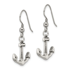 Chisel Stainless Steel Polished Anchor Dangle Shepherd Hook Earrings