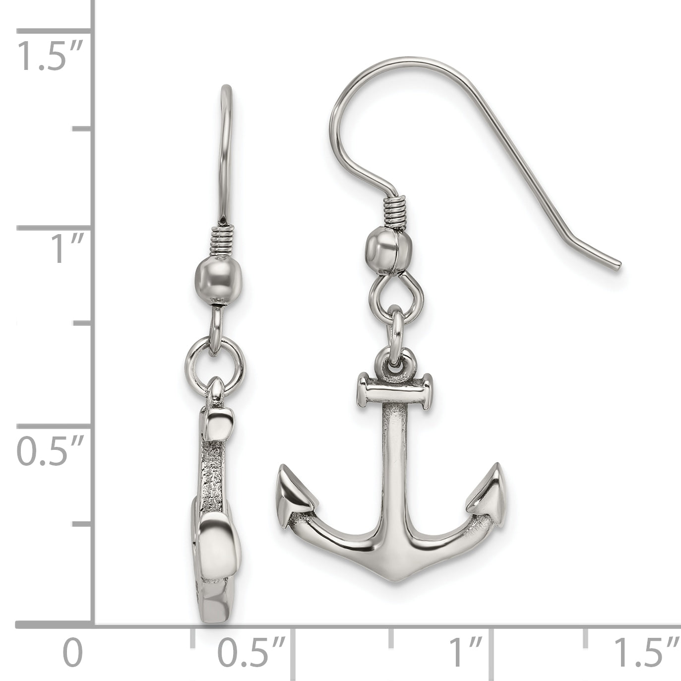 Chisel Stainless Steel Polished Anchor Dangle Shepherd Hook Earrings