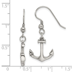 Chisel Stainless Steel Polished Anchor Dangle Shepherd Hook Earrings