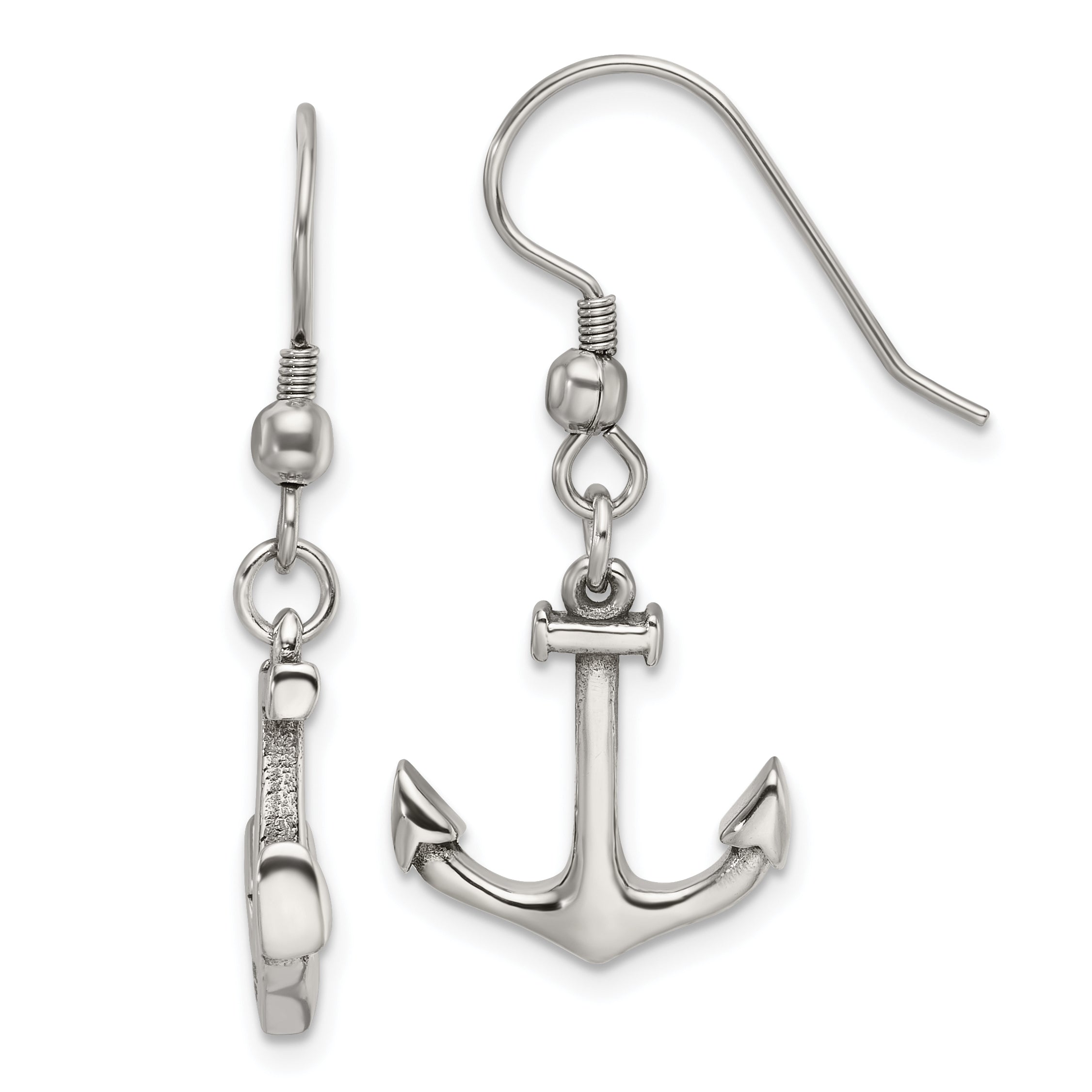 Chisel Stainless Steel Polished Anchor Dangle Shepherd Hook Earrings