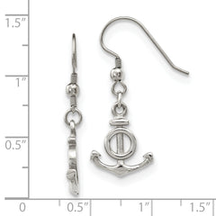 Stainless Steel Polished Anchor Dangle Shepherd Hook Earrings