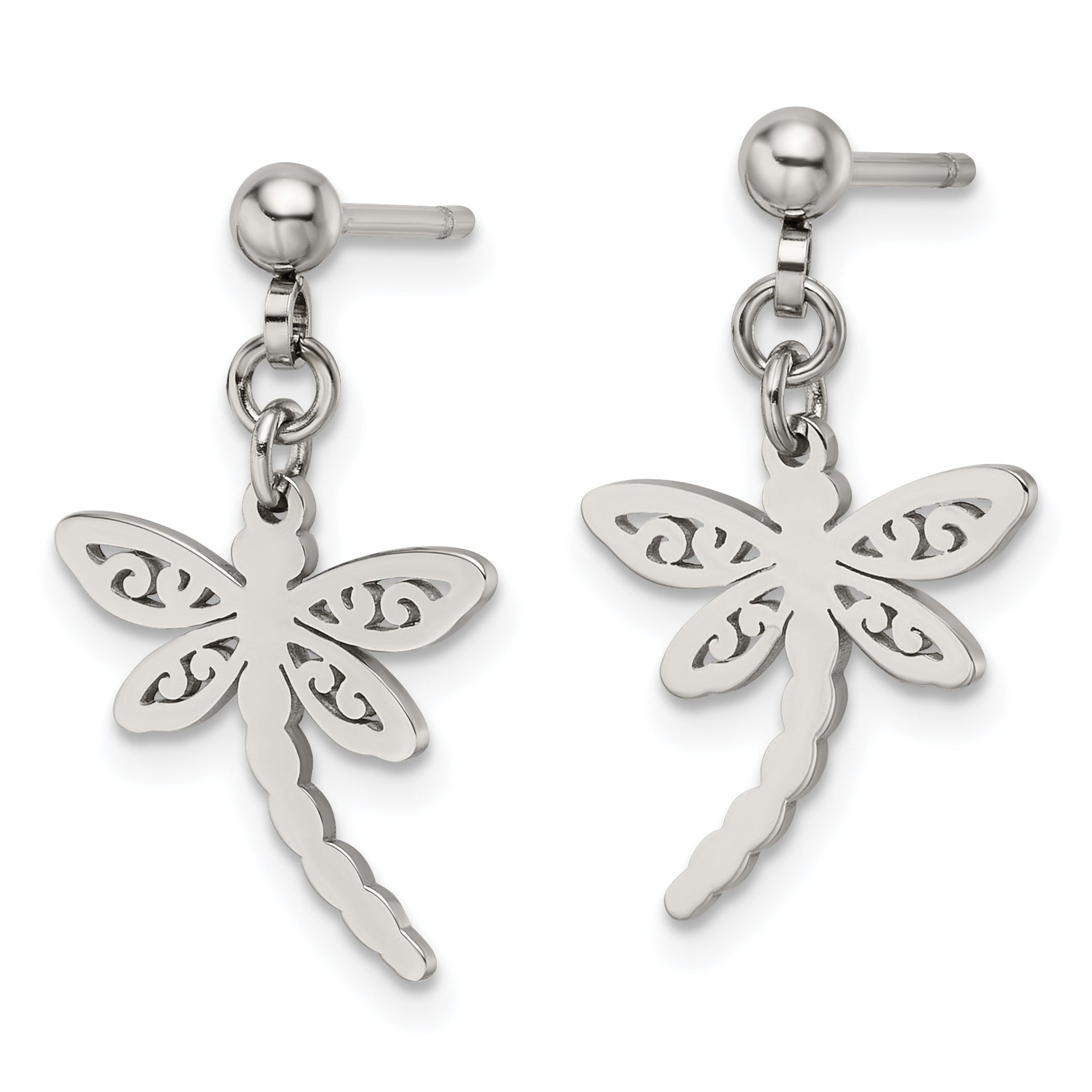 Chisel Stainless Steel Polished Dragonfly Post Dangle Earrings