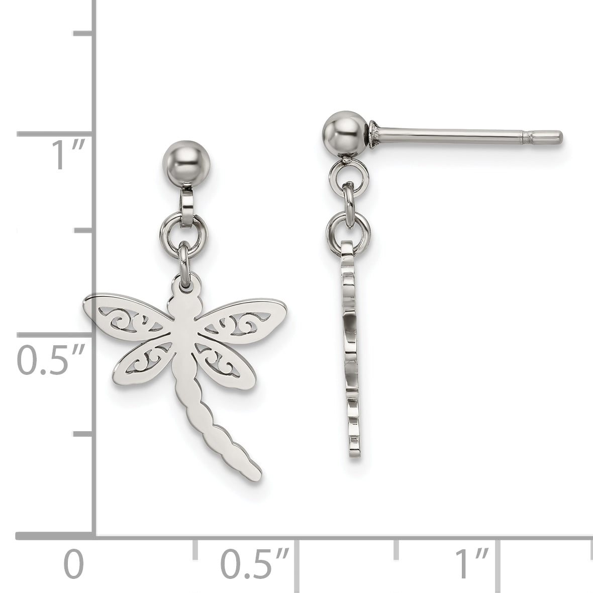 Chisel Stainless Steel Polished Dragonfly Post Dangle Earrings