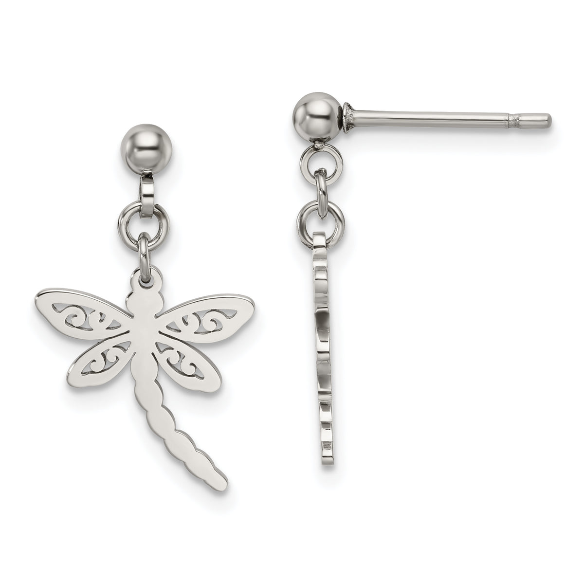 Chisel Stainless Steel Polished Dragonfly Post Dangle Earrings