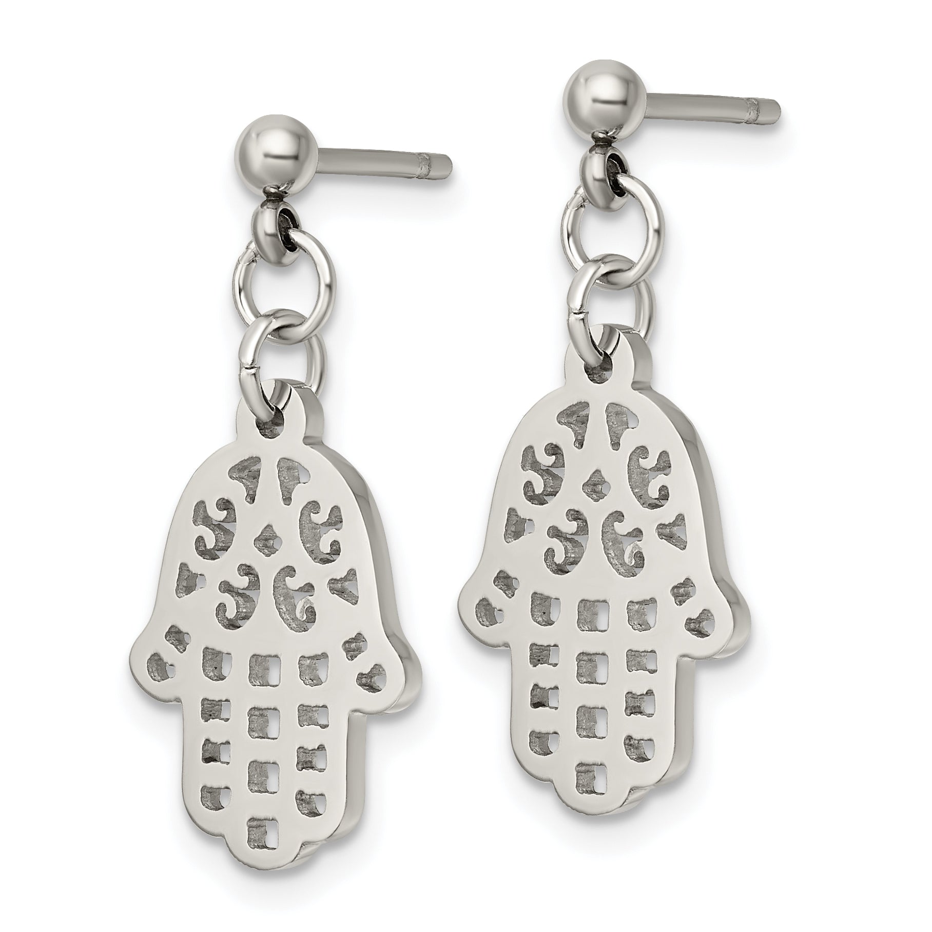 Chisel Stainless Steel Polished Chamseh/Hamsa Post Dangle Earrings