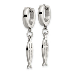 Chisel Stainless Steel Polished Ichthus Hinged Hoop Dangle Earrings