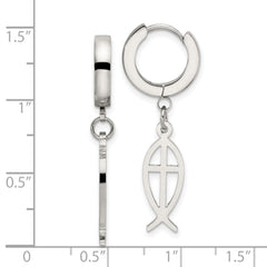 Chisel Stainless Steel Polished Ichthus Hinged Hoop Dangle Earrings