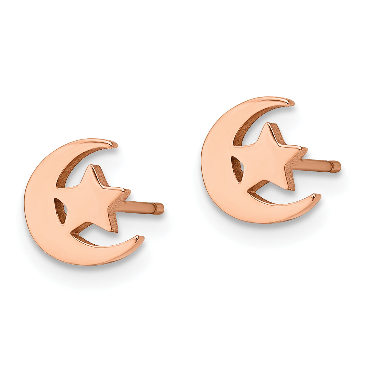 Chisel Stainless Steel Polished Rose IP-plated Moon and Star Post Earrings