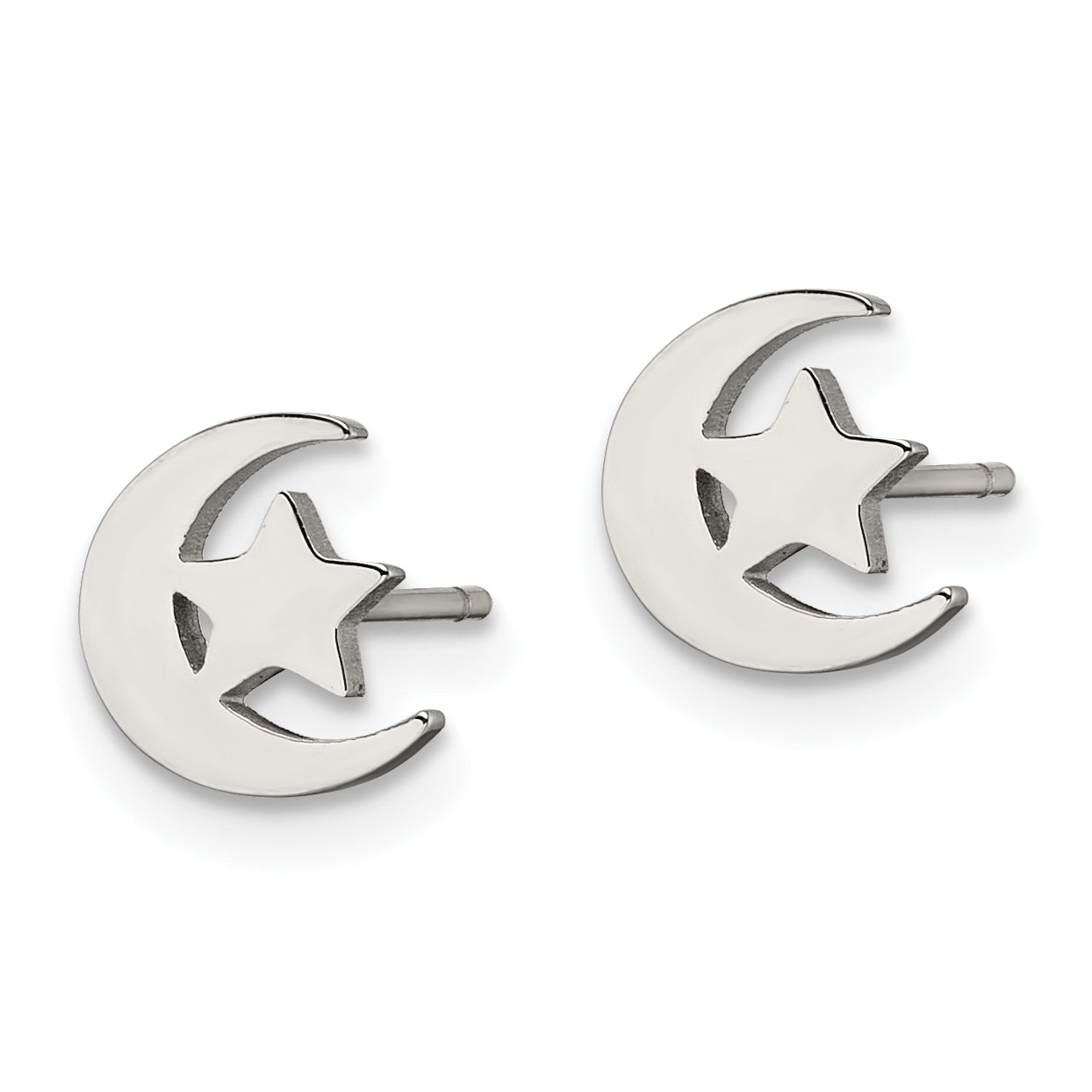 Chisel Stainless Steel Polished Moon and Star Post Earrings