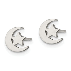 Chisel Stainless Steel Polished Moon and Star Post Earrings