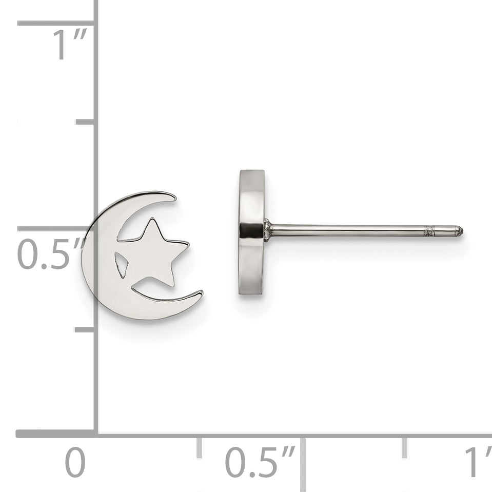 Chisel Stainless Steel Polished Moon and Star Post Earrings