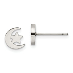 Chisel Stainless Steel Polished Moon and Star Post Earrings