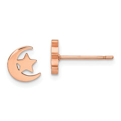 Chisel Stainless Steel Polished Rose IP-plated Moon and Star Post Earrings