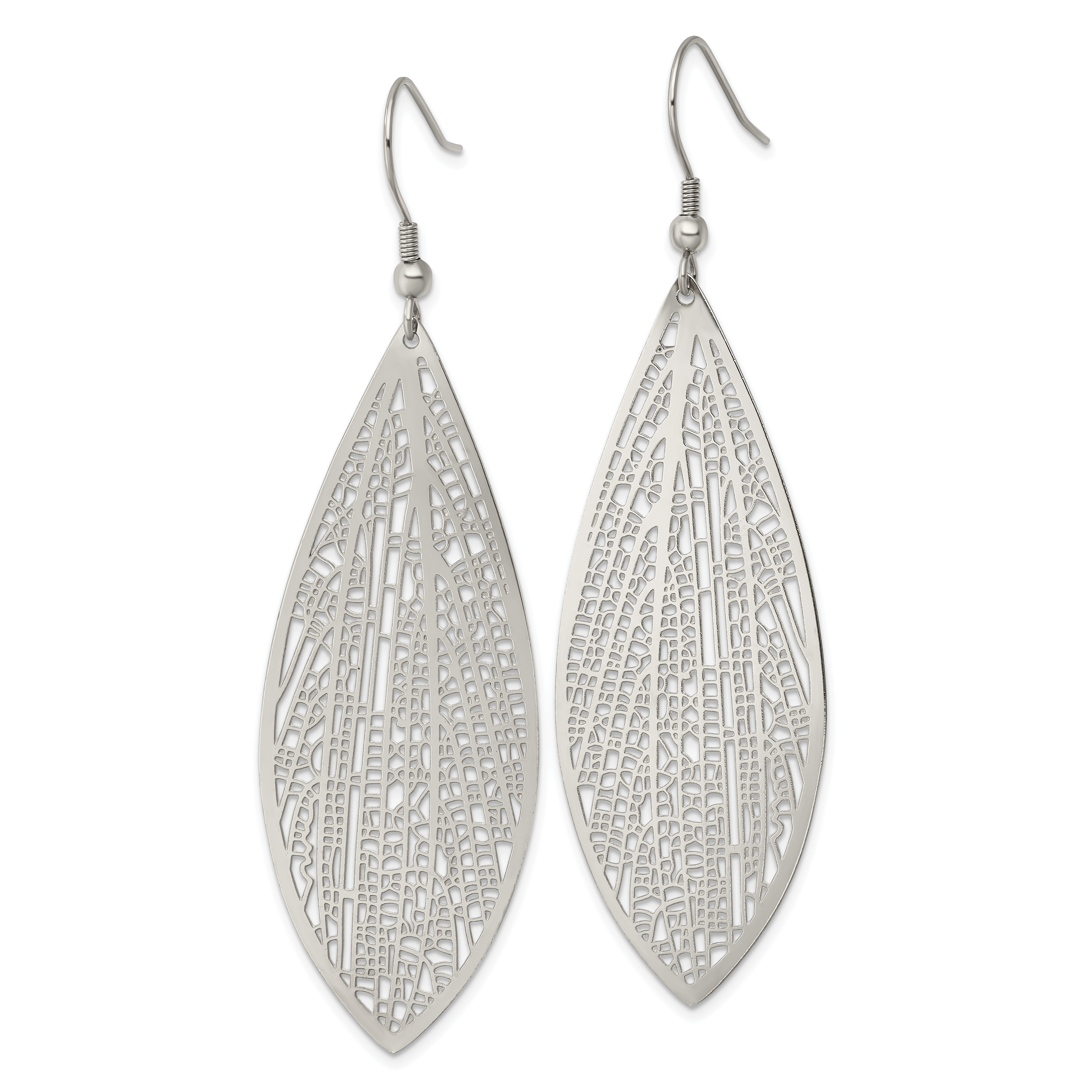 Chisel Stainless Steel Polished Leaf Dangle Shepherd Hook Earrings