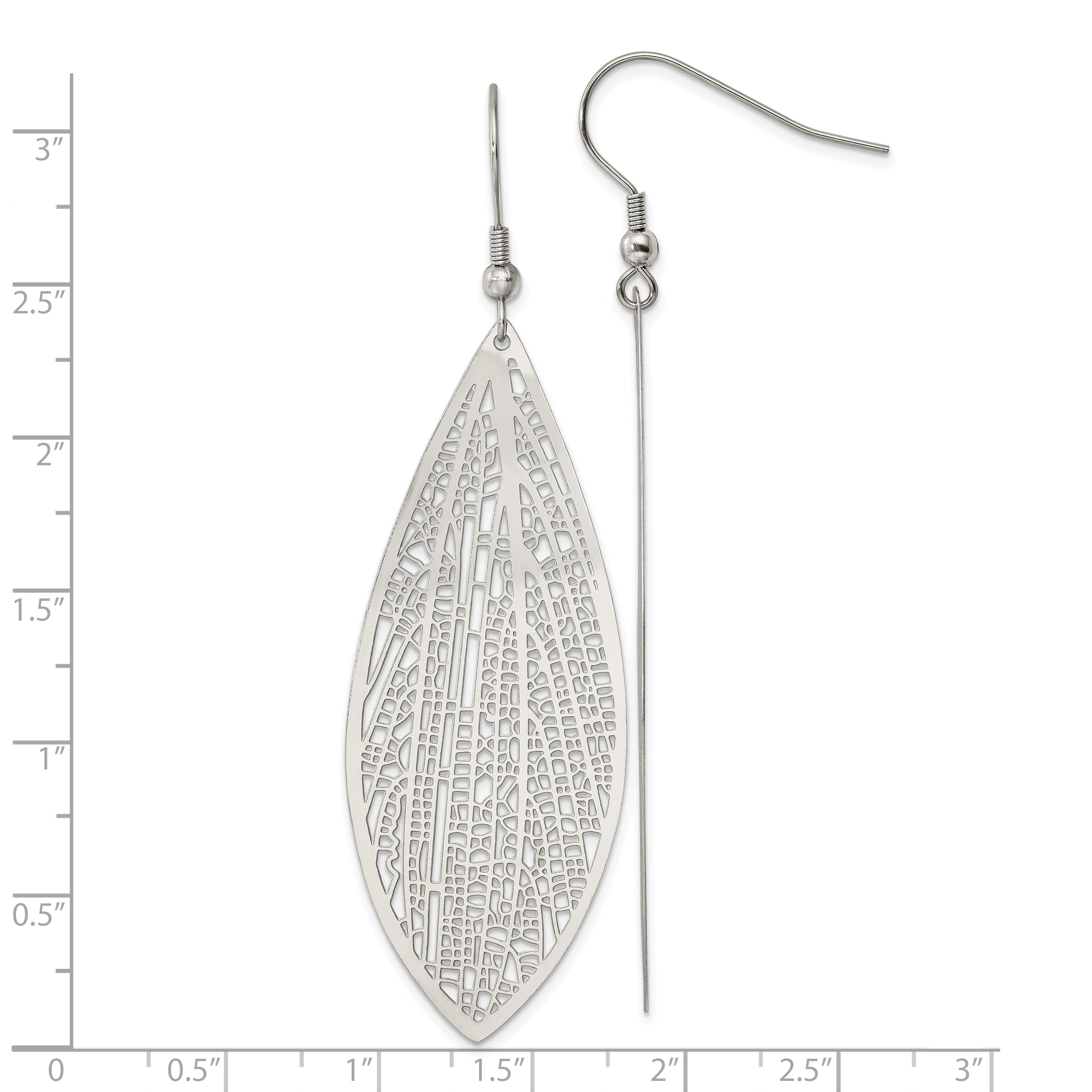 Chisel Stainless Steel Polished Leaf Dangle Shepherd Hook Earrings