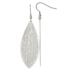 Chisel Stainless Steel Polished Leaf Dangle Shepherd Hook Earrings