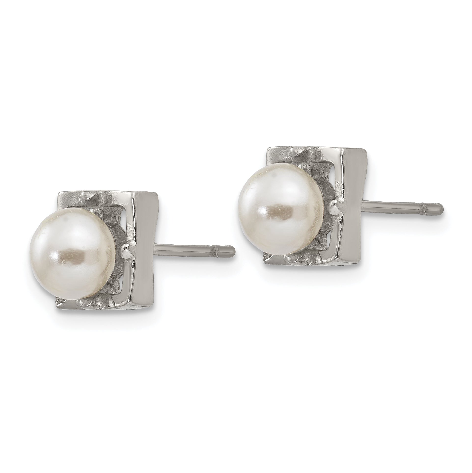 Chisel Stainless Steel Polished Simulated Pearl Square Post Earrings