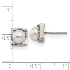 Chisel Stainless Steel Polished Simulated Pearl Square Post Earrings