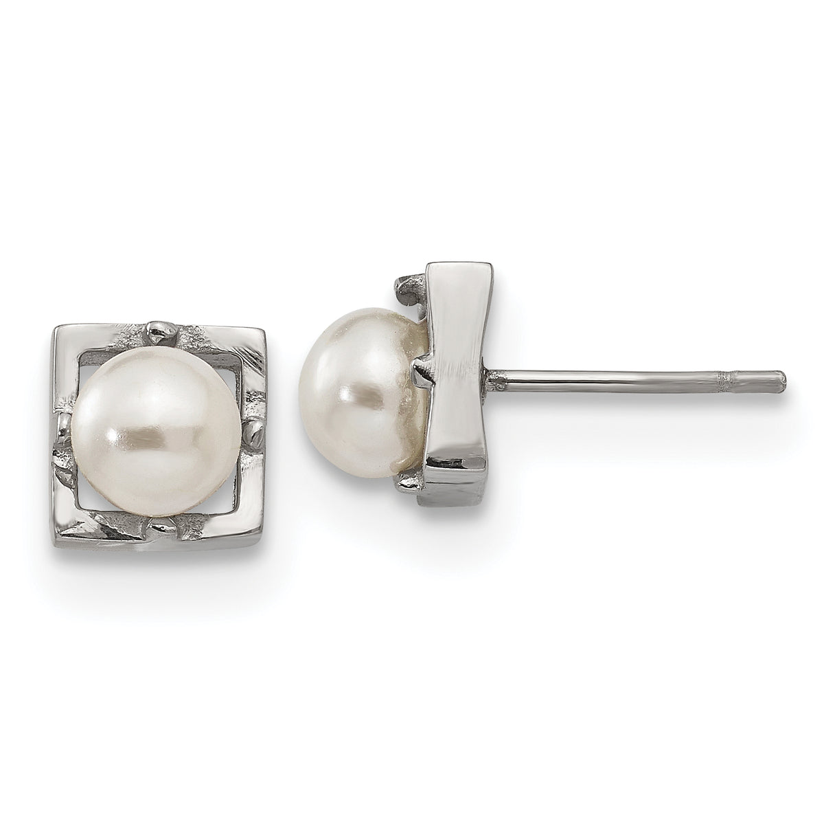 Chisel Stainless Steel Polished Simulated Pearl Square Post Earrings