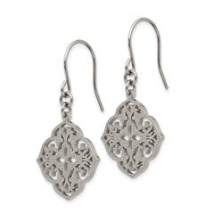 Chisel Stainless Steel Polished Laser Cut Dangle Shepherd Hook Earrings