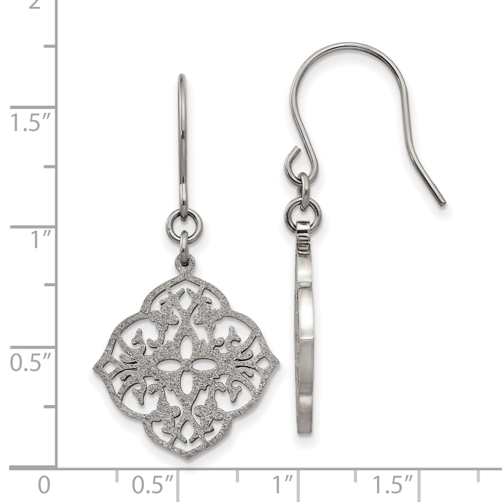 Chisel Stainless Steel Polished Laser Cut Dangle Shepherd Hook Earrings