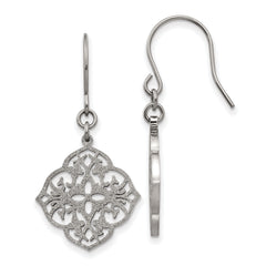 Chisel Stainless Steel Polished Laser Cut Dangle Shepherd Hook Earrings